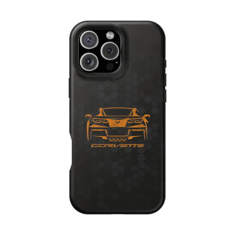 Corvette C7 Custom Illustrated Magnetic Tough Case, iPhone Case, Impact Resistant, MagSafe, Rubber Liner, Matte or Glossy, Cell Phone Case