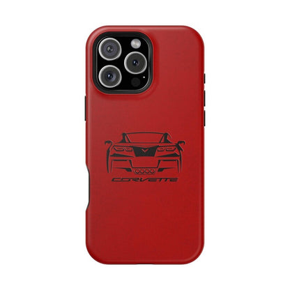 Corvette C7 Custom Illustrated Magnetic Tough Case, iPhone Case, Impact Resistant, MagSafe, Rubber Liner, Matte or Glossy, Cell Phone Case