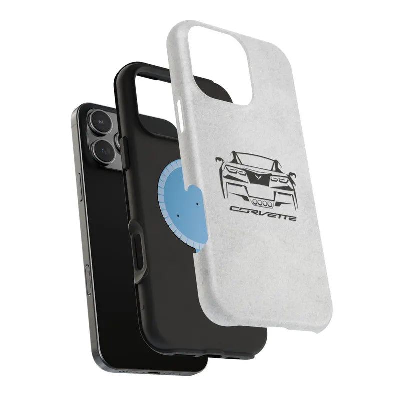 Corvette C7 Custom Illustrated Magnetic Tough Case, iPhone Case, Impact Resistant, MagSafe, Rubber Liner, Matte or Glossy, Cell Phone Case