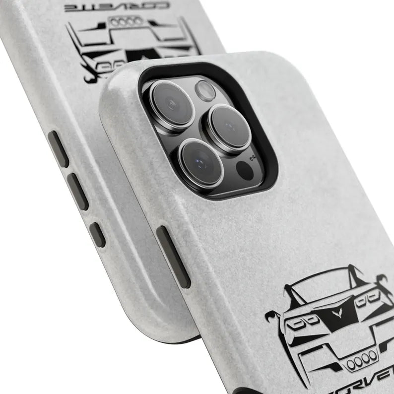 Corvette C7 Custom Illustrated Magnetic Tough Case, iPhone Case, Impact Resistant, MagSafe, Rubber Liner, Matte or Glossy, Cell Phone Case