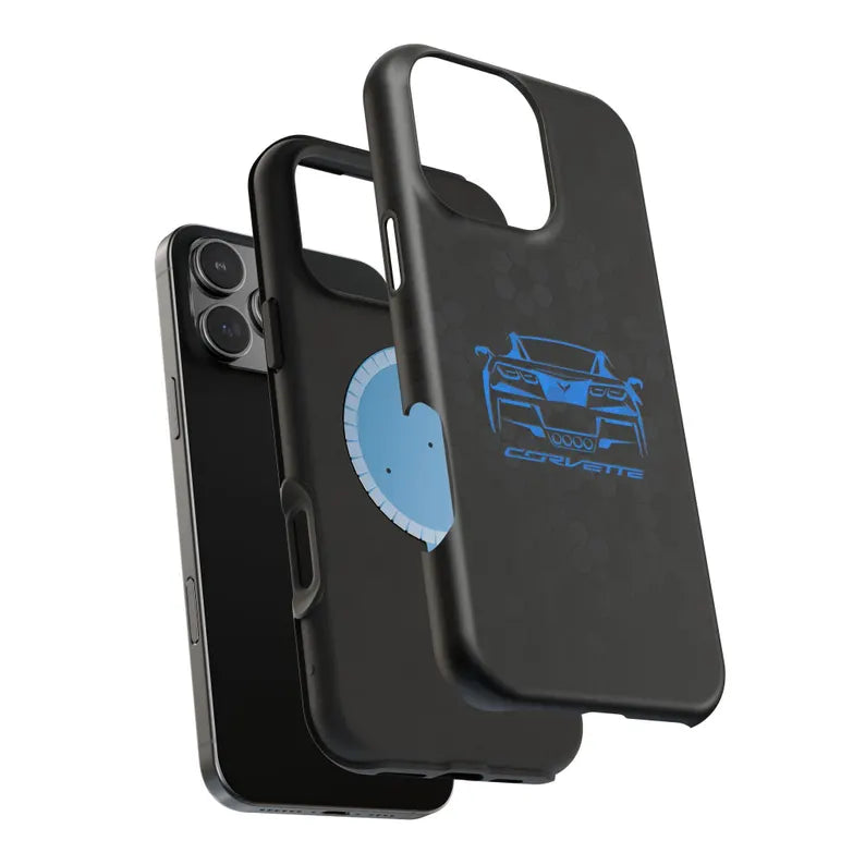 Corvette C7 Custom Illustrated Magnetic Tough Case, iPhone Case, Impact Resistant, MagSafe, Rubber Liner, Matte or Glossy, Cell Phone Case