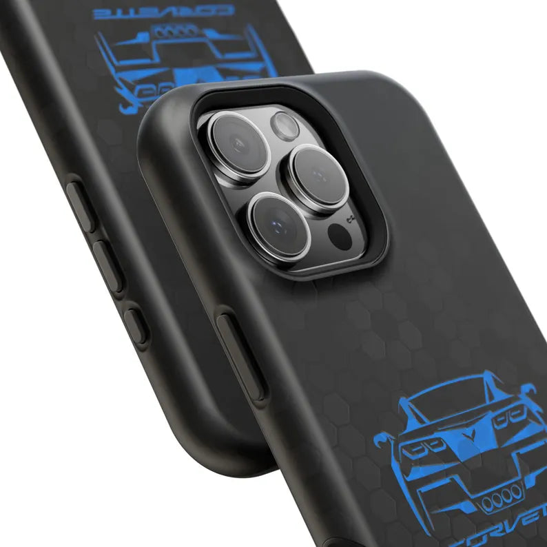Corvette C7 Custom Illustrated Magnetic Tough Case, iPhone Case, Impact Resistant, MagSafe, Rubber Liner, Matte or Glossy, Cell Phone Case