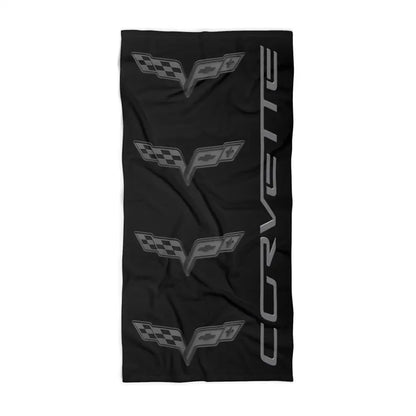 Corvette Blackout C6 Beach Towel, C6 Corvette Gifts, Car Enthusiast Towel, Quick-Dry Towel, Corvette Logo, White Towel, Car Guy Gifts