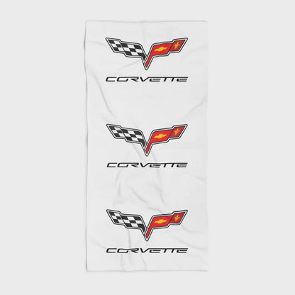 Corvette Beach Towel, C6 Corvette Gifts, Car Enthusiast Towel, Quick-Dry Towel, Corvette Logo, White Towel, Car Guy Gifts
