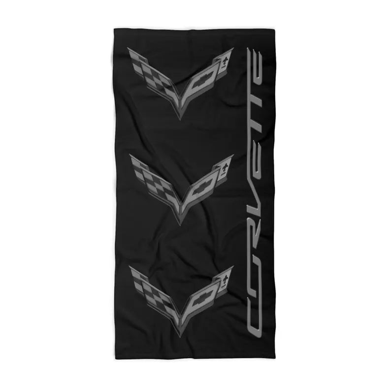 Corvette Blackout C7 Beach Towel, C8 Corvette Gifts, Car Enthusiast Towel, Quick-Dry Towel, Corvette Logo, White Towel, Car Guy Gifts