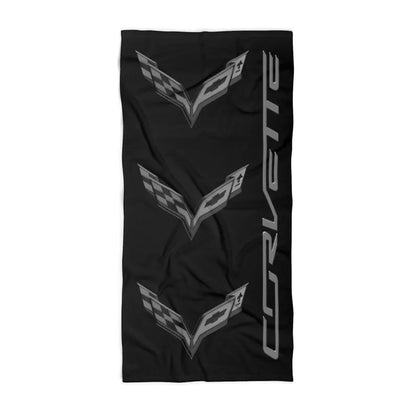 Corvette Blackout C7 Beach Towel, C8 Corvette Gifts, Car Enthusiast Towel, Quick-Dry Towel, Corvette Logo, White Towel, Car Guy Gifts