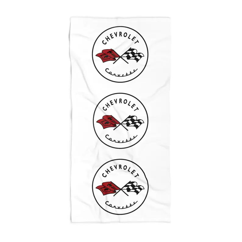 Corvette Beach Towel, C1 Corvette Gifts, Car Enthusiast Towel, Quick-Dry Towel, Corvette Logo, White Towel, Car Guy Gifts