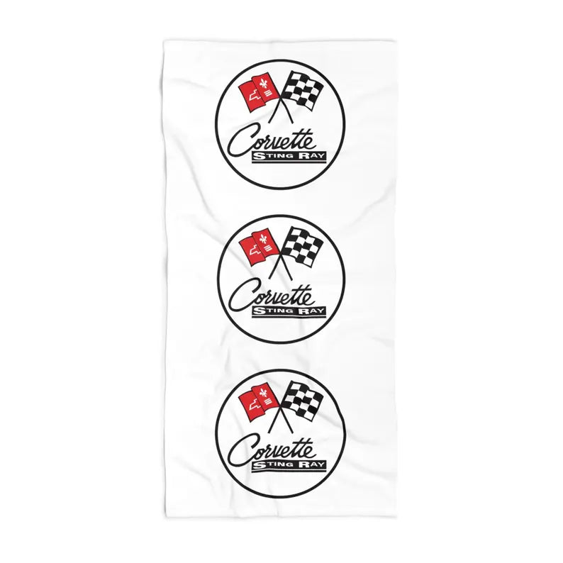 Corvette Beach Towel, C2 Corvette Gifts, Car Enthusiast Towel, Quick-Dry Towel, Corvette Logo, White Towel, Car Guy Gifts
