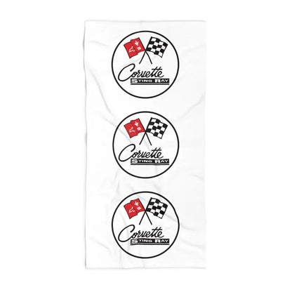 Corvette Beach Towel, C2 Corvette Gifts, Car Enthusiast Towel, Quick-Dry Towel, Corvette Logo, White Towel, Car Guy Gifts