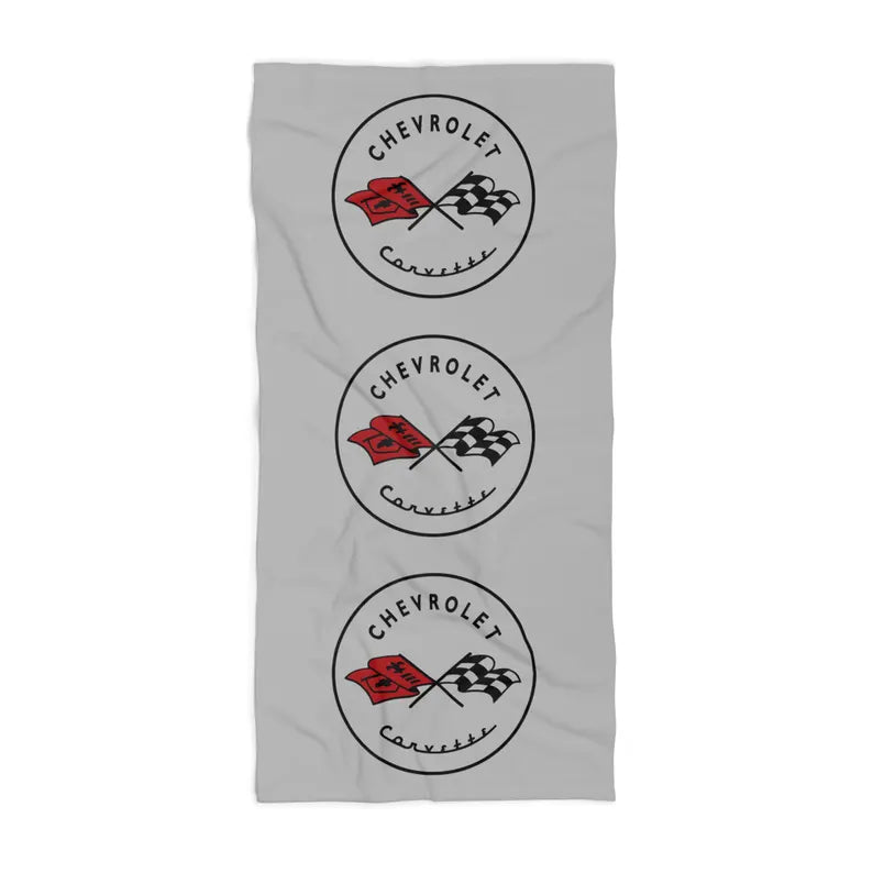 Corvette Beach Towel, C1 Corvette Gifts, Car Enthusiast Towel, Quick-Dry Towel, Corvette Logo, White Towel, Car Guy Gifts