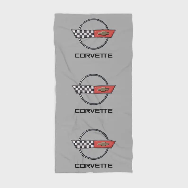 Corvette Beach Towel, C4 Corvette Gifts, Car Enthusiast Towel, Quick-Dry Towel, Corvette Logo, White Towel, Car Guy Gifts