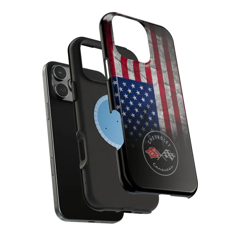 Corvette C1 Magnetic Tough Case, USA Flag, American Flag, iPhone Case, Impact Resistant, MagSafe, Rubber Liner, Matte or Glossy, Cell Case
