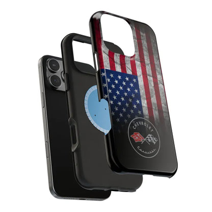 Corvette C1 Magnetic Tough Case, USA Flag, American Flag, iPhone Case, Impact Resistant, MagSafe, Rubber Liner, Matte or Glossy, Cell Case
