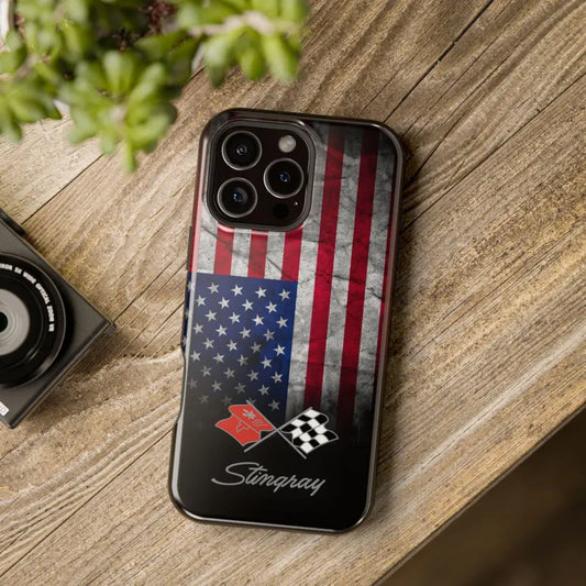 Corvette C3 Magnetic Tough Case, USA Flag, American Flag, iPhone Case, Impact Resistant, MagSafe, Rubber Liner, Matte or Glossy, Cell Case