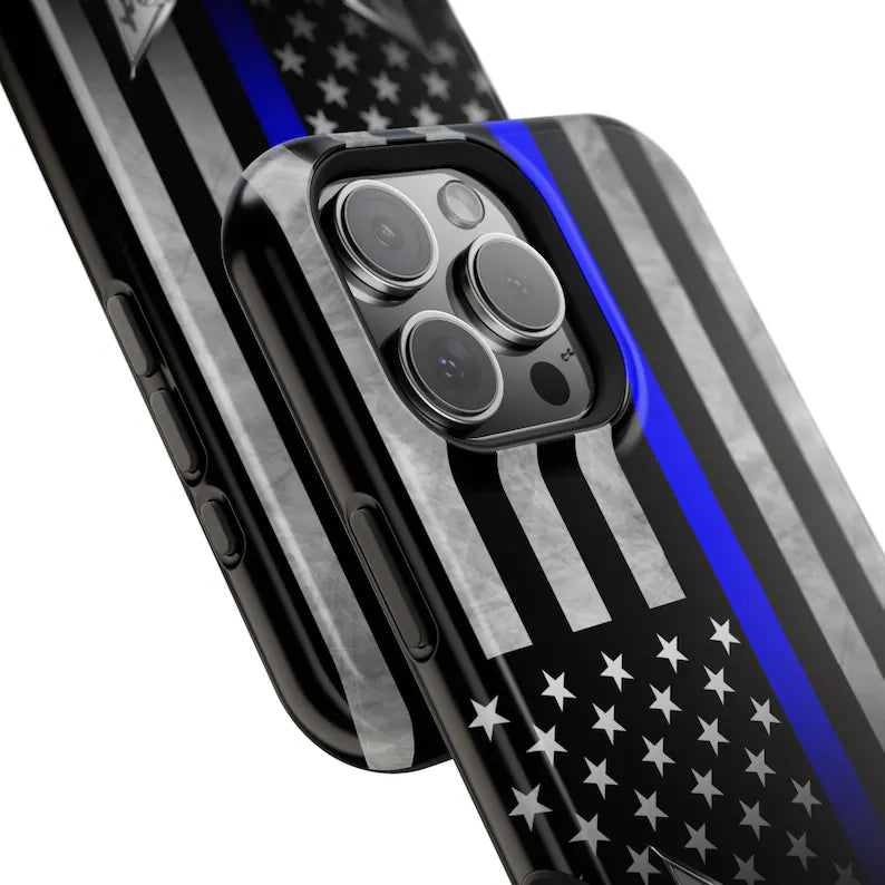 Corvette C8 Blue Lives Matter Magnetic Tough Case, iPhone Case, Impact Resistant, MagSafe, Rubber Liner, Matte or Glossy, Cell Phone Case