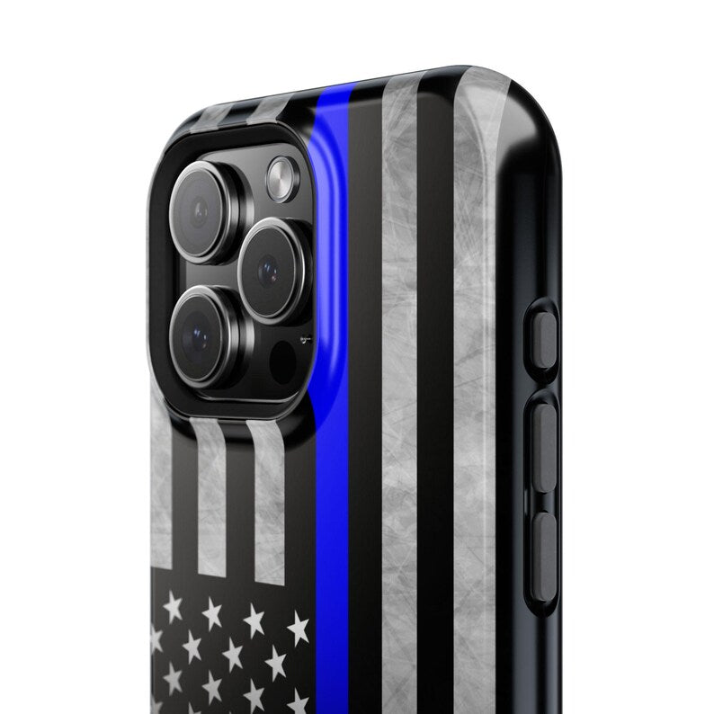 Corvette C8 Blue Lives Matter Magnetic Tough Case, iPhone Case, Impact Resistant, MagSafe, Rubber Liner, Matte or Glossy, Cell Phone Case