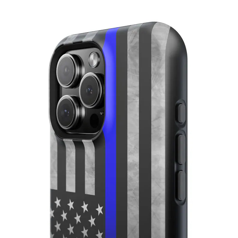 Corvette C7 Blue Lives Matter Magnetic Tough Case, iPhone Case, Impact Resistant, MagSafe, Rubber Liner, Matte or Glossy, Cell Phone Case