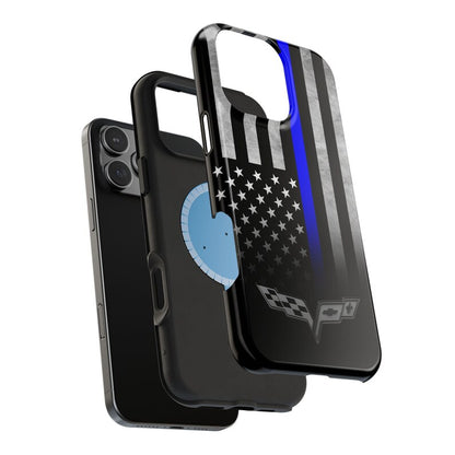 Corvette C6 Blue Lives Matter Magnetic Tough Case, iPhone Case, Impact Resistant, MagSafe, Rubber Liner, Matte or Glossy, Cell Phone Case