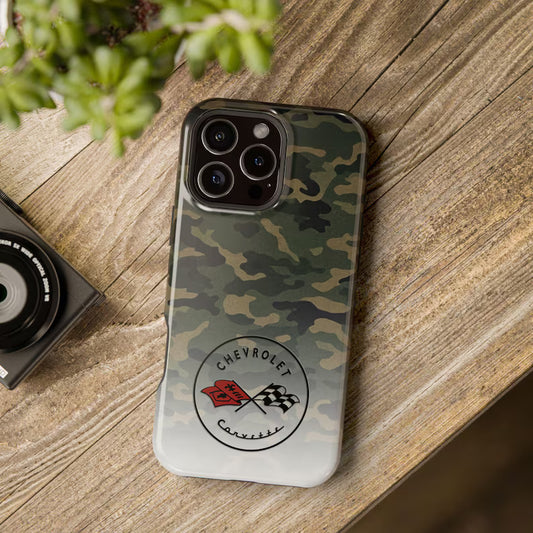 Corvette C1 Camo Magnetic Tough Case, iPhone Case, Impact Resistant, MagSafe, Rubber Liner, Matte or Glossy, Cell Phone Case