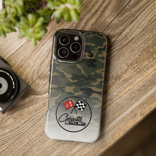 Corvette C2 Camo Magnetic Tough Case, iPhone Case, Impact Resistant, MagSafe, Rubber Liner, Matte or Glossy, Cell Phone Case