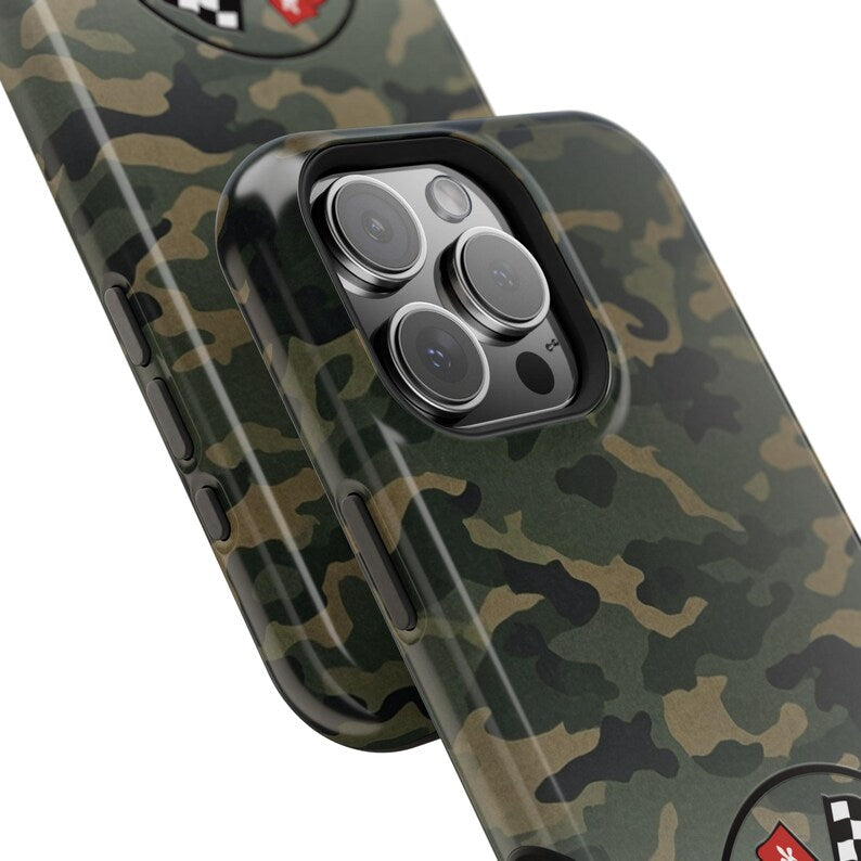 Corvette C2 Camo Magnetic Tough Case, iPhone Case, Impact Resistant, MagSafe, Rubber Liner, Matte or Glossy, Cell Phone Case