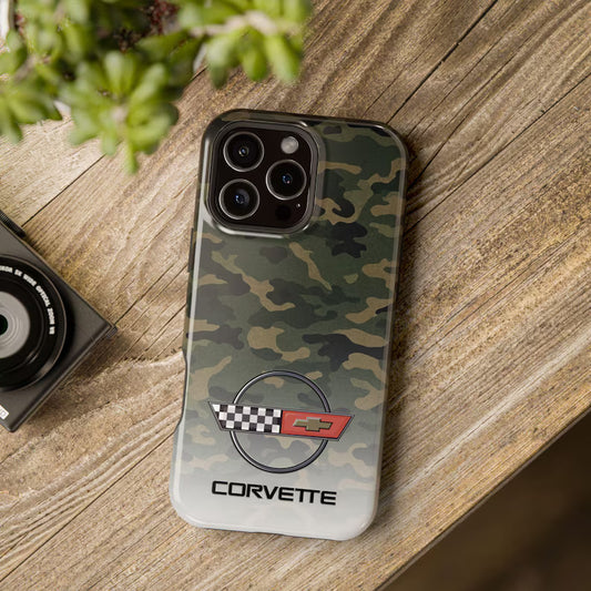 Corvette C4 Camo Magnetic Tough Case, iPhone Case, Impact Resistant, MagSafe, Rubber Liner, Matte or Glossy, Cell Phone Case