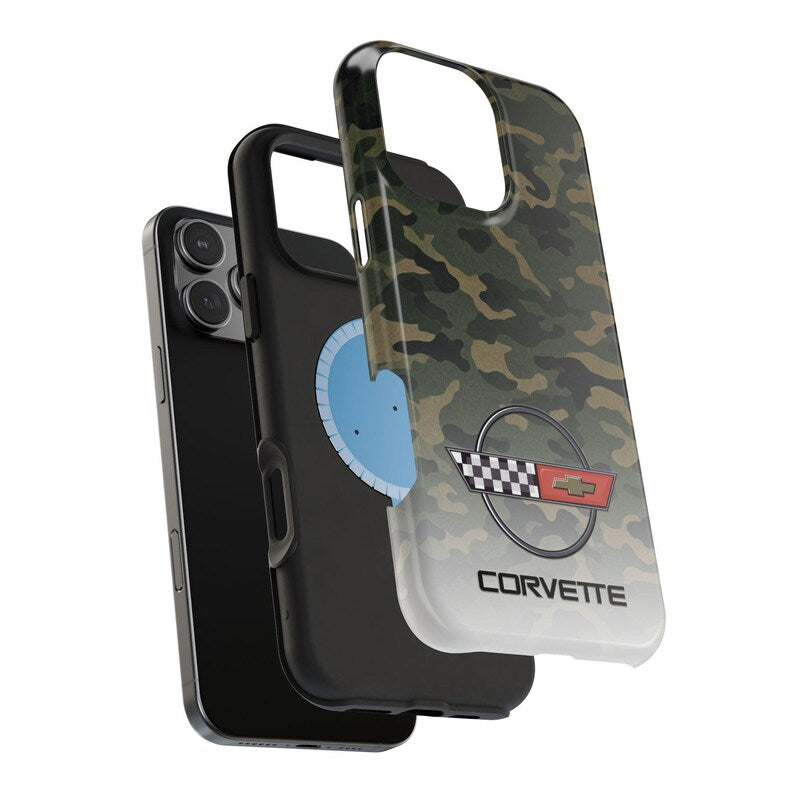 Corvette C4 Camo Magnetic Tough Case, iPhone Case, Impact Resistant, MagSafe, Rubber Liner, Matte or Glossy, Cell Phone Case