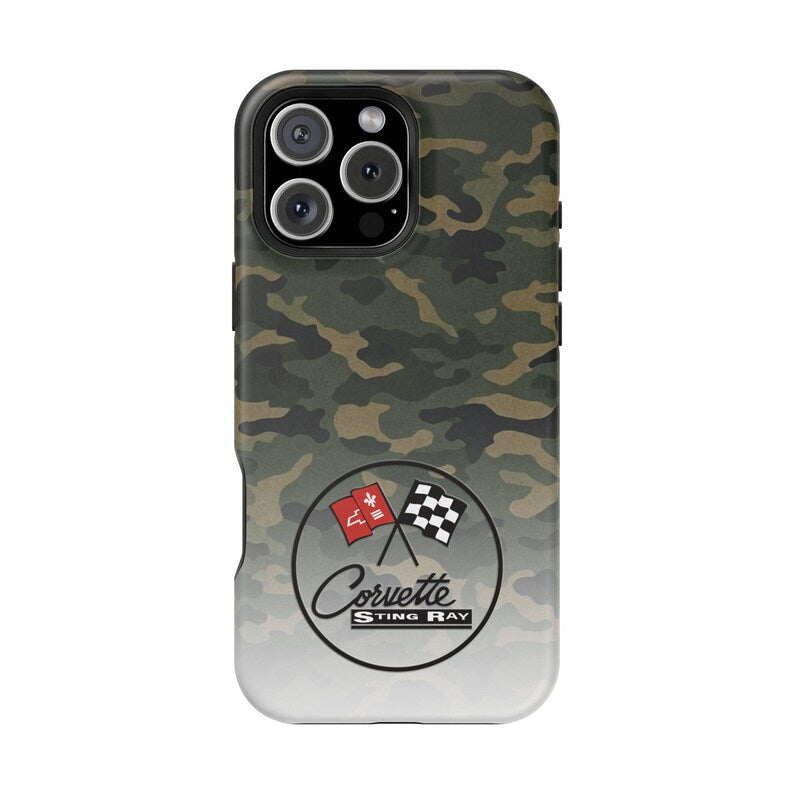 Corvette C2 Camo Magnetic Tough Case, iPhone Case, Impact Resistant, MagSafe, Rubber Liner, Matte or Glossy, Cell Phone Case