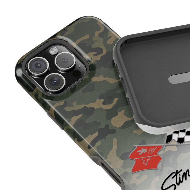 Corvette C3 Camo Magnetic Tough Case, iPhone Case, Impact Resistant, MagSafe, Rubber Liner, Matte or Glossy, Cell Phone Case