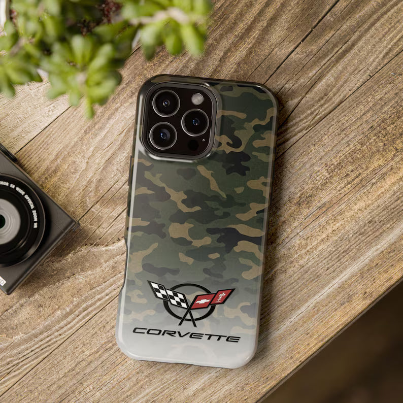 Corvette C5 Camo Magnetic Tough Case, iPhone Case, Impact Resistant, MagSafe, Rubber Liner, Matte or Glossy, Cell Phone Case