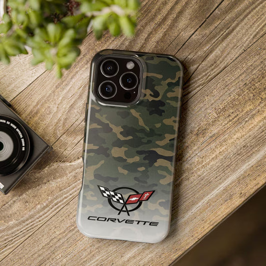 Corvette C5 Camo Magnetic Tough Case, iPhone Case, Impact Resistant, MagSafe, Rubber Liner, Matte or Glossy, Cell Phone Case