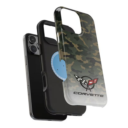 Corvette C5 Camo Magnetic Tough Case, iPhone Case, Impact Resistant, MagSafe, Rubber Liner, Matte or Glossy, Cell Phone Case