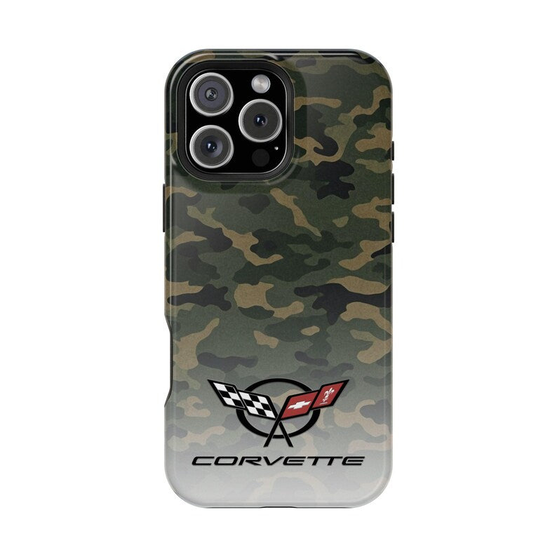 Corvette C5 Camo Magnetic Tough Case, iPhone Case, Impact Resistant, MagSafe, Rubber Liner, Matte or Glossy, Cell Phone Case