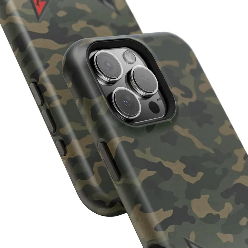 Corvette C8 Camo Magnetic Tough Case, iPhone Case, Impact Resistant, MagSafe, Rubber Liner, Matte or Glossy, Cell Phone Case