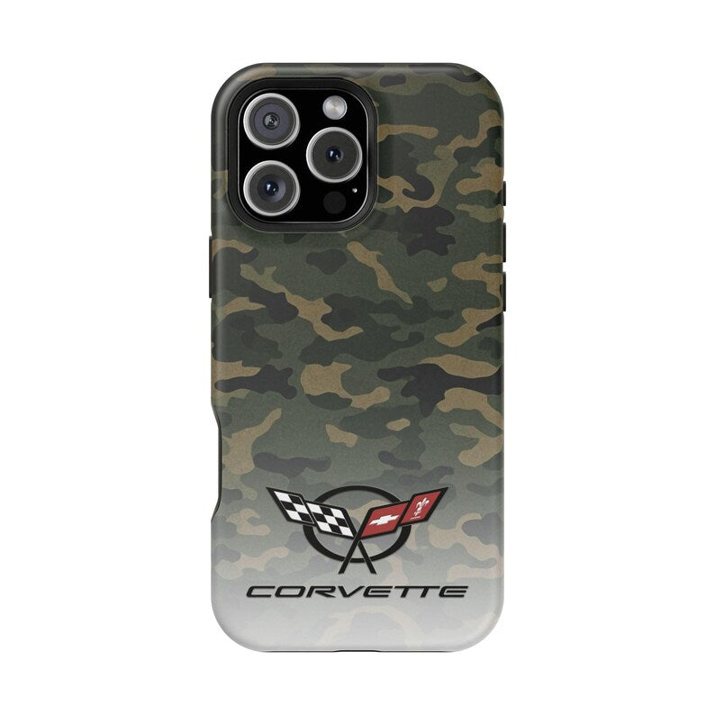Corvette C5 Camo Magnetic Tough Case, iPhone Case, Impact Resistant, MagSafe, Rubber Liner, Matte or Glossy, Cell Phone Case