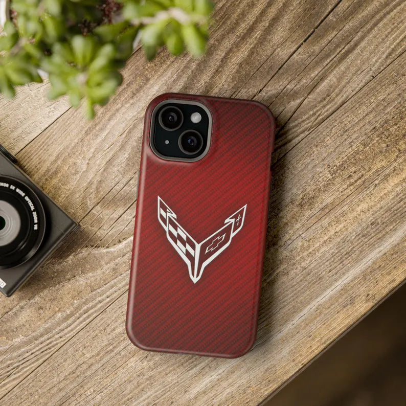 Corvette iPhone Case - Corvette Samsung Phone Case - Cell Phone Case - Impact Resistant - Rubber Liner - Matte or Glossy - C8 Logo