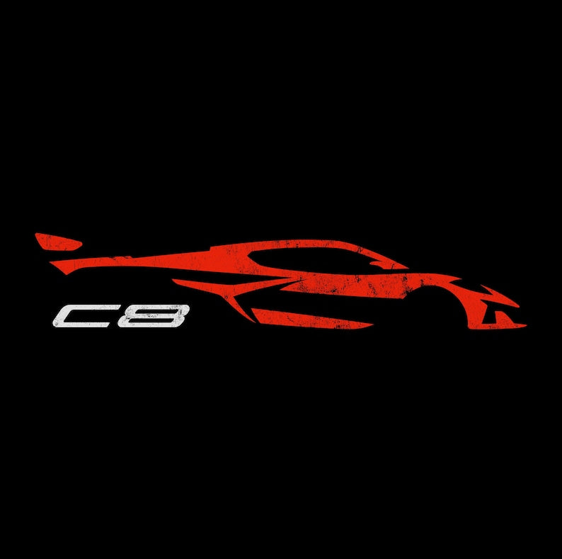 Corvette C8 Red Distressed T-Shirt, C8 Logo, Bella+Canvas T-Shirt, Corvette Apparel, Graphic Tee, Soft T-Shirt, Unisex Shirt, Grunge