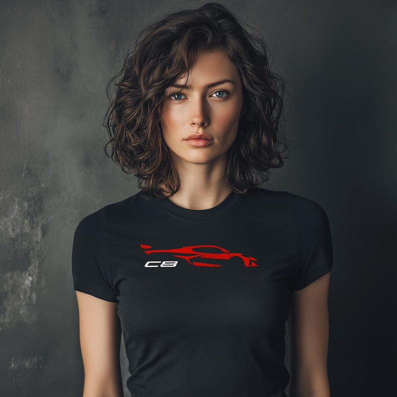 Corvette C8 Red Distressed T-Shirt, C8 Logo, Bella+Canvas T-Shirt, Corvette Apparel, Graphic Tee, Soft T-Shirt, Unisex Shirt, Grunge