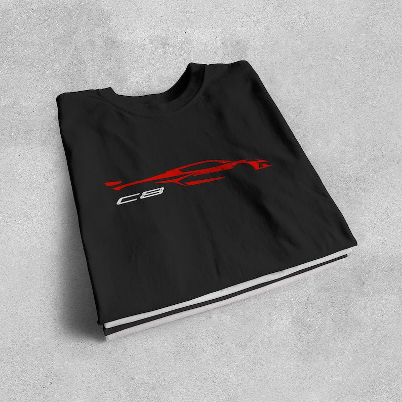 Corvette C8 Red Distressed T-Shirt, C8 Logo, Bella+Canvas T-Shirt, Corvette Apparel, Graphic Tee, Soft T-Shirt, Unisex Shirt, Grunge