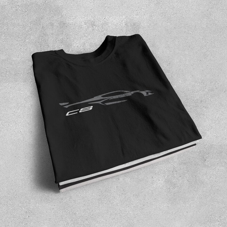 Corvette C8 Grey Distressed T-Shirt, C8 Logo, Bella+Canvas T-Shirt, Corvette Apparel, Graphic Tee, Soft T-Shirt, Unisex Shirt, Grunge