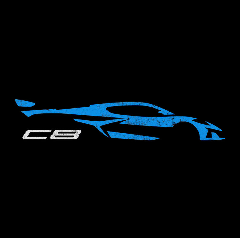 Corvette C8 Blue Distressed T-Shirt, C8 Logo, Bella+Canvas T-Shirt, Corvette Apparel, Graphic Tee, Soft T-Shirt, Unisex Shirt, Grunge