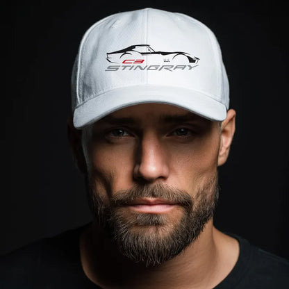 Corvette Red C3 Stingray Silhouette Baseball Cap, Flexfit Hat, Stretchy Band, Black Hat, Corvette Gear, Embroidery
