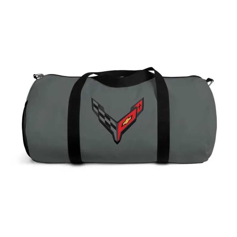 Grey Corvette Duffel Bag, C8 Logo, Gym Bag, Travel Bag, Gifts for Car Guys, Gifts for Car Girls, Corvette Merch, Overnight Duffel