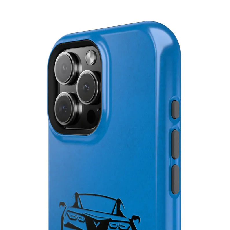 Corvette C7 Custom Illustrated Magnetic Tough Case, iPhone Case, Impact Resistant, MagSafe, Rubber Liner, Matte or Glossy, Cell Phone Case