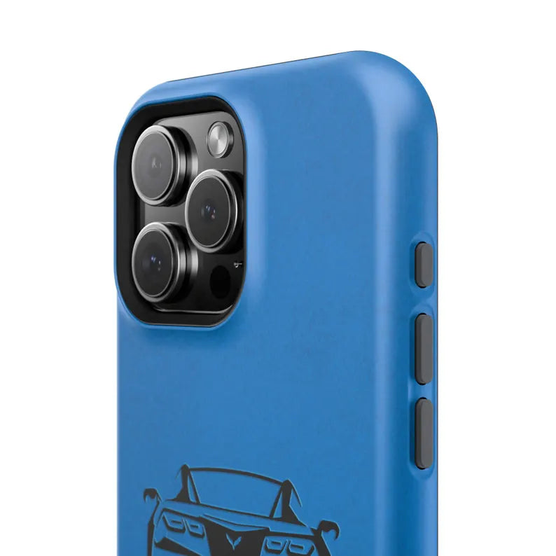 Corvette C7 Custom Illustrated Magnetic Tough Case, iPhone Case, Impact Resistant, MagSafe, Rubber Liner, Matte or Glossy, Cell Phone Case