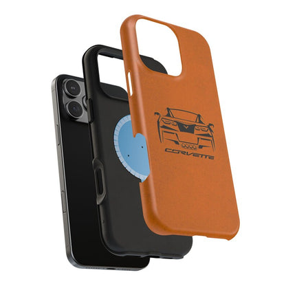 Corvette C7 Custom Illustrated Magnetic Tough Case, iPhone Case, Impact Resistant, MagSafe, Rubber Liner, Matte or Glossy, Cell Phone Case