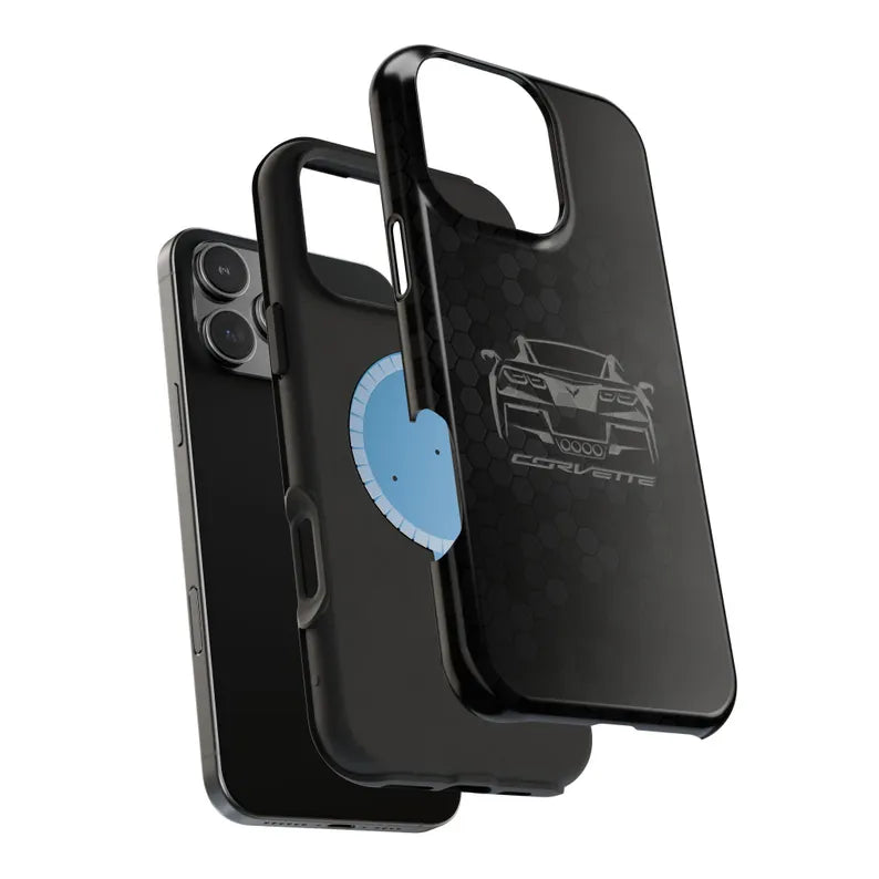 Corvette C7 Custom Illustrated Magnetic Tough Case, iPhone Case, Impact Resistant, MagSafe, Rubber Liner, Matte or Glossy, Cell Phone Case