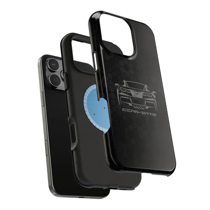 Corvette C7 Custom Illustrated Magnetic Tough Case, iPhone Case, Impact Resistant, MagSafe, Rubber Liner, Matte or Glossy, Cell Phone Case