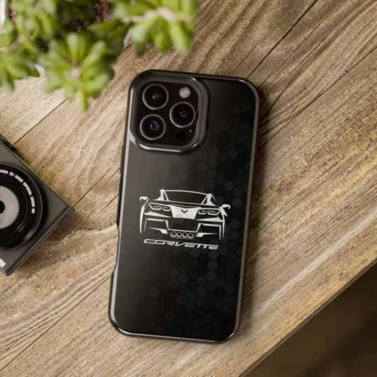 Corvette C7 Custom Illustrated Magnetic Tough Case, iPhone Case, Impact Resistant, MagSafe, Rubber Liner, Matte or Glossy, Cell Phone Case