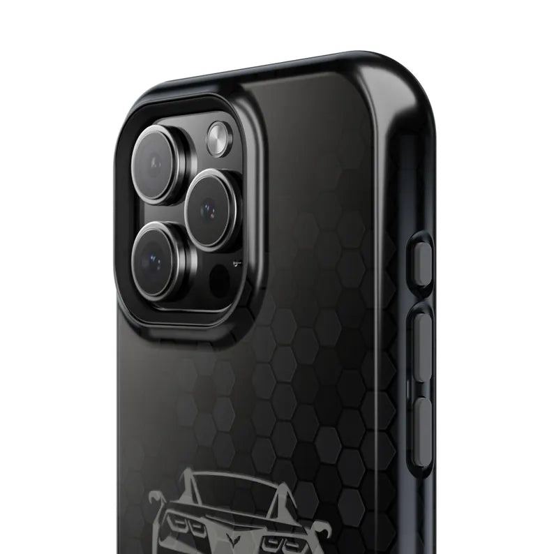 Corvette C7 Custom Illustrated Magnetic Tough Case, iPhone Case, Impact Resistant, MagSafe, Rubber Liner, Matte or Glossy, Cell Phone Case